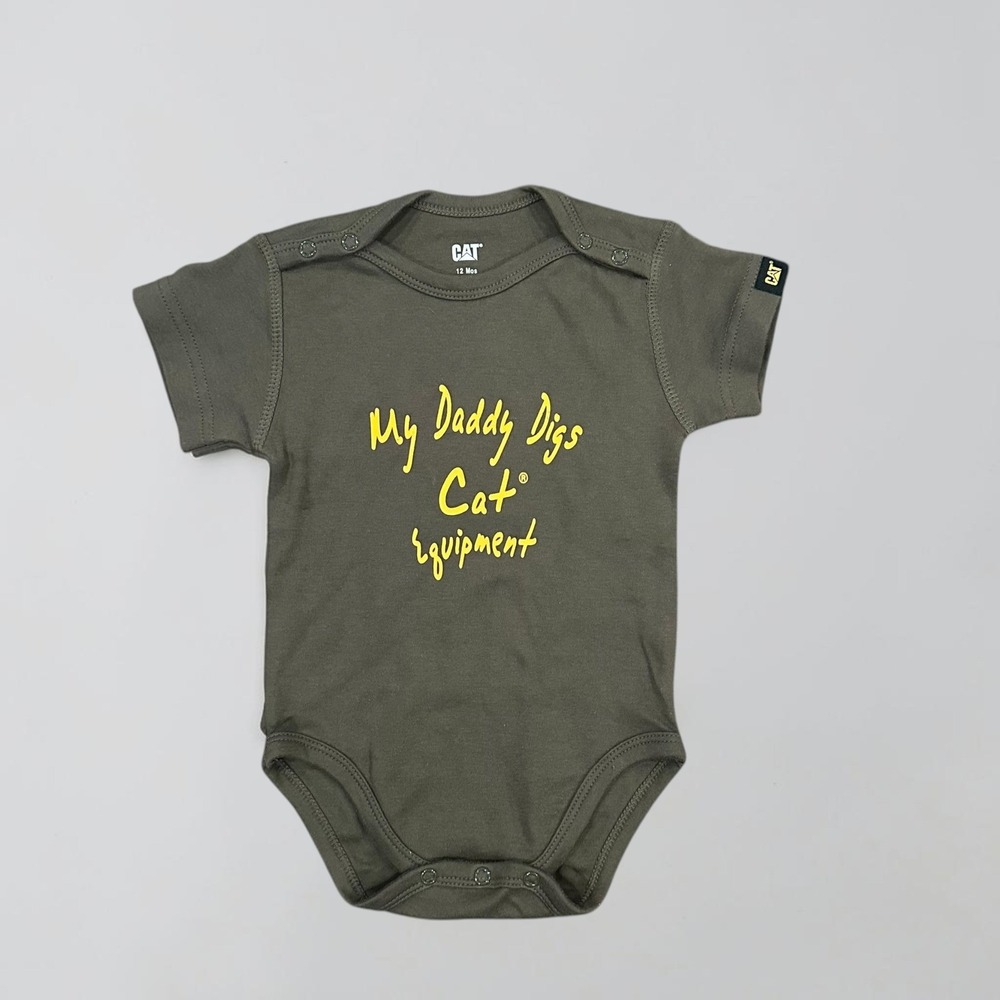 Caterpillar CAT Baby Boys Olive Green My Daddy Digs Cat Equipment Bodysuit 12M